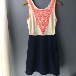 Pink white and navy dress